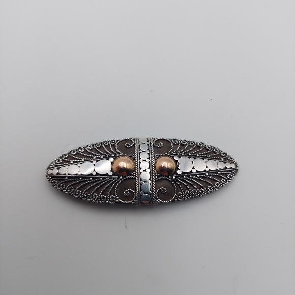 Antique Sterling Silver 925 Filigree & Rose Gold Brooch - Picture 6 of 6